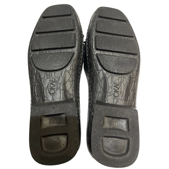 OKABASHI BLACK SLIDE SANDALS WITH CHECKERED BOW SZ ML - Picture 2 of 10